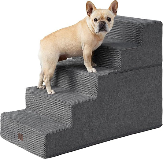 EHEYCIGA Dog Stairs for High Bed 25”H, 5-Step Extra Wide Dog Steps for Bed, Pet Steps for Small Dogs and Cats, Non-Slip Balanced Pet Ramp, Grey