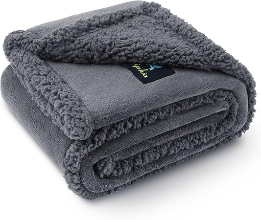 Waterproof Pet Blankets, Liquid Pee Proof Dog Blanket for Sofa Bed Couch, Reversible Sherpa Fleece Furniture Protector Cover for Small Medium Large Dogs Cats, Dark Gray King Size（100" x 85"）