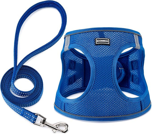 Dog Harness with Leash Set, No Pull Adjustable Reflective Step-in Puppy Pet Vest Harnesses for Small Medium Large Dogs and Cats,Blue XL