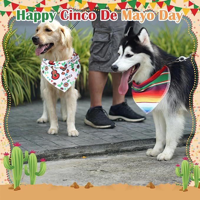 Paterr 100 Pieces Dog Bandanas Bulk Mexican Cinco De Mayo Pet Handkerchief Soft Dog Triangle Bibs Cute Adjustable Washable Pet Scarf Accessory for Small Medium Dogs Puppy Cats (Mexican Fiesta)