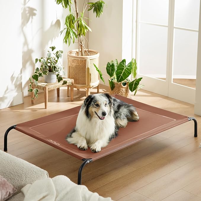 Bedsure XL Elevated Outdoor Dog Bed - Raised Dog Cots Beds for Extra Large Dogs, Portable Indoor & Outdoor Pet Hammock Bed with Skid-Resistant Feet, Frame with Breathable Mesh, Terracotta