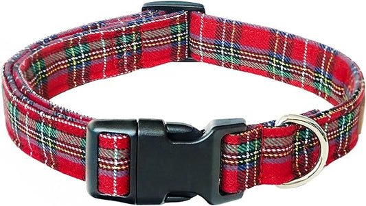 Tunkoo Christmas Classic Plaid Collar Premium Cotton Puppy Collar - Adjustable Collar with Strong Plastic Bucle Gifts for Small Medium Large Girls Boys Dogs, M