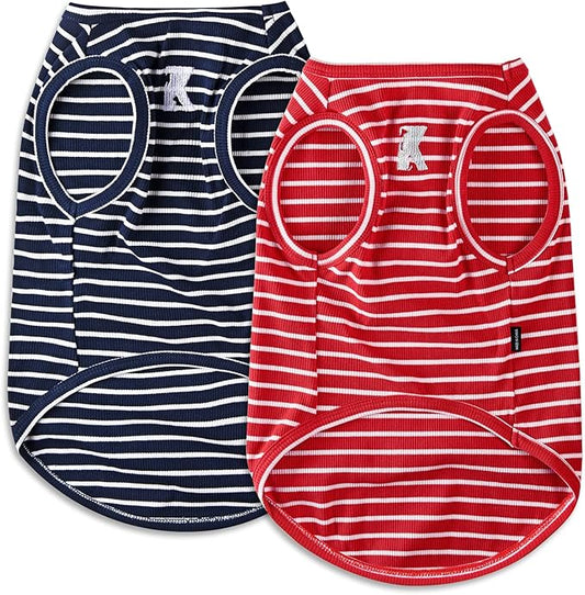 Koneseve Dog Shirt Vest Lightweight Stretchy Dog T-Shirts Soft Cool Sleeveless Stripe Vests Breathable Clothes for Puppy Kitty Cats Small Medium Large Dogs 2 Pack Red + Blue [ 3XL ]