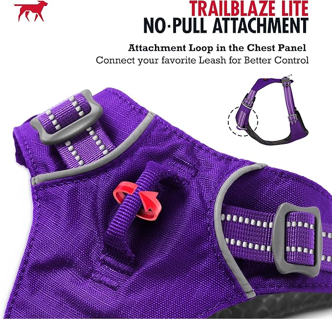 Tuff Pupper Lightweight Dog Harness for Walking | Front & Back Leash Clips | 4-Way Adjustable Fit | Reflective Trim | Easy On/Off Buckles | Lightweight & Breathable | No Pull Design (XXXS, Purple)