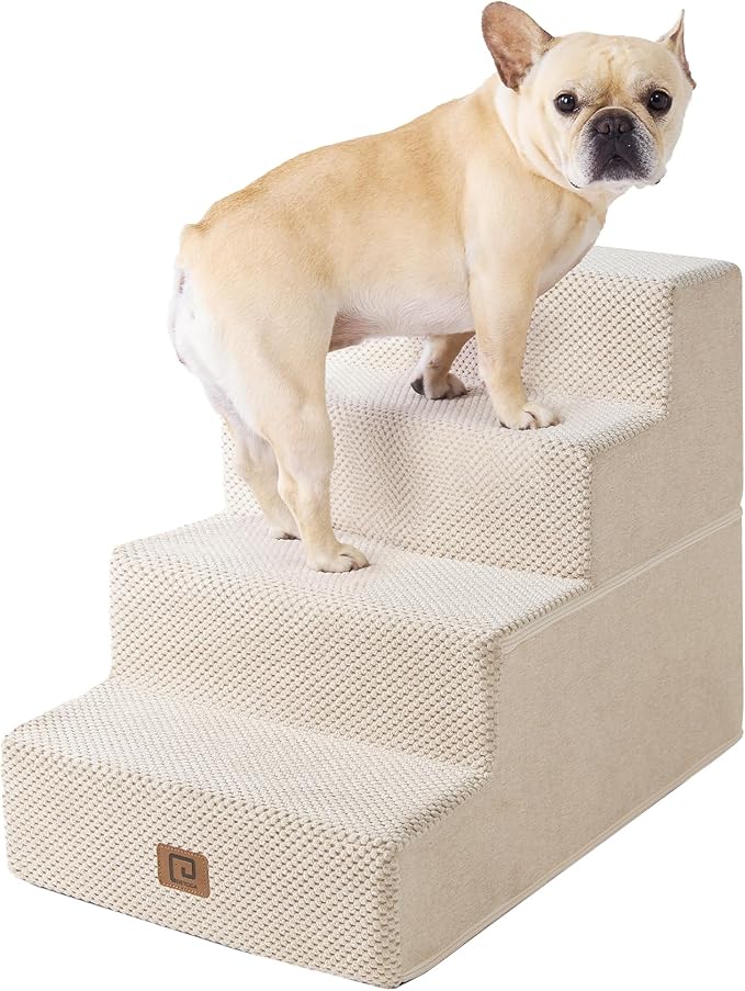 EHEYCIGA Dog Stairs for Bed 18”H, 4-Step Dog Steps for High Bed, Pet Steps for Small Dogs and Cats, Non-Slip Balanced Pet Ramp Indoor, Beige