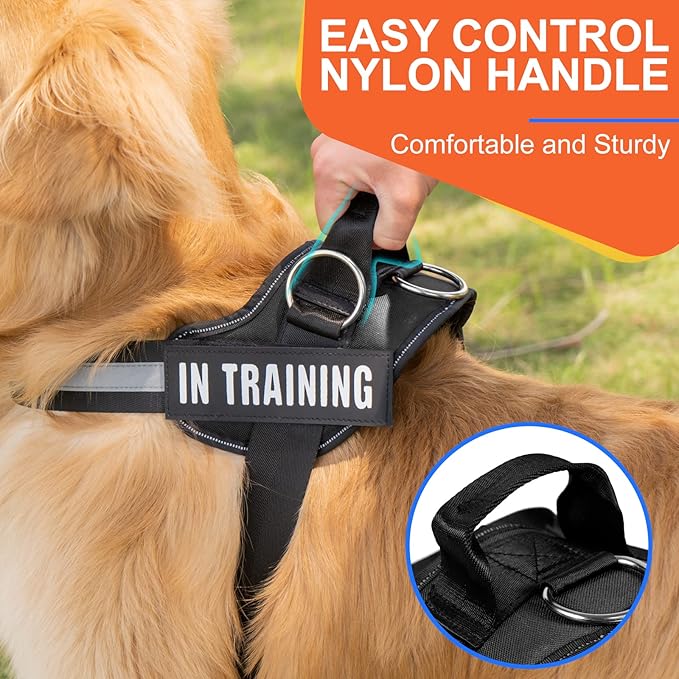 Essential Dog Harness, No Pull Pet Harness with 3 Side Rings for Leash Placement, No Choke, Reflective, Adjustable Pet Vest, Easy On-Off & Improved Control Handle, Training, Walking, Running