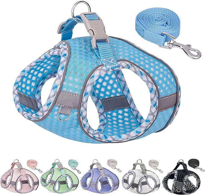 Step in Dog Harness and Leash Set, No Pull Escape Proof Vest Harness with Soft Diamond Mesh and Reflective Bands, Adjustable Pet Outdoor Harnesses for Medium Size Dogs Blue M