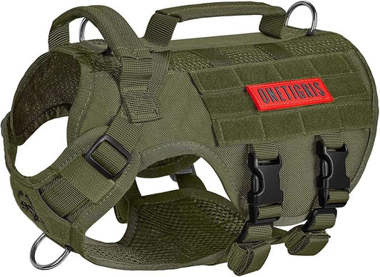OneTigris Tactical Dog Harness for Small Dog, No Pull Small Dog Vest Harness Breathable Military Dog Molle Vests with Handles, Harness for Walking Hiking Training (Green, XS)