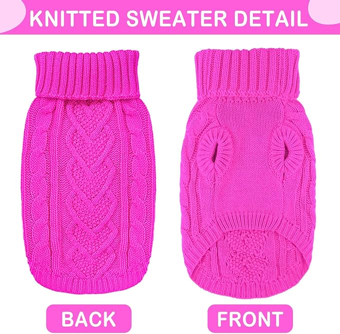 Dog Sweater - Knitted Warm Turtleneck Pullover for Small Dogs and Cats - Fall Winter Pet Apparel (Rose, Small)