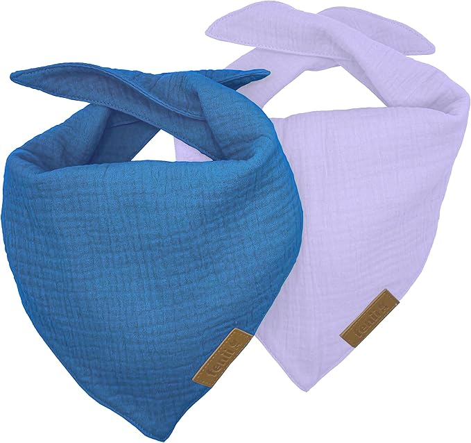 Premium Cotton Dog Bandanas - 2 Pack - Adjustable Fit - Washable - for Small, Medium & Large Breeds - Girl & Boy Dog Accessories - Multiple Sizes (Ocean Blue & Lavender Mist, Large)