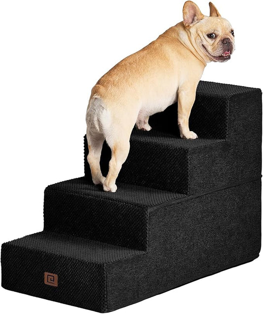 EHEYCIGA Dog Stairs for Bed 20”H, 4-Step Extra Wide Dog Steps for High Bed, Pet Steps for Small Dogs and Cats, Non-Slip Balanced Pet Ramp, Black