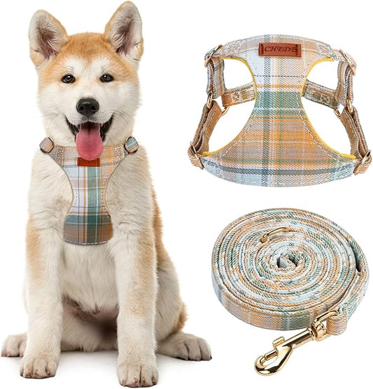 CHEDE No Pull Plain Pattern Dog Harness- Lightweight and Soft Dog Harness, Adjustable Small Dog Harness and Leash Set, with Dog Leash, Suitable for Puppy Small and Medium-Sized Dog