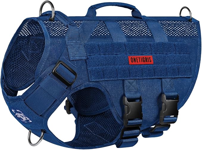 OneTigris No Pull Tactical Dog Harness for Small Medium Dog, Mesh Design Service Dog Vest Breathable Military Dog Molle Vests with Handles, Harness for Walking Hiking Training (Blue, M)