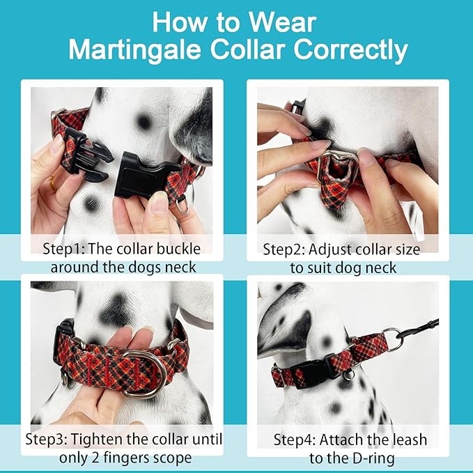 Christmas Martingale Collar for Dogs Plaid Dog Collars for Small Medium Large Dogs with Buckle Adjustable Soft Nylon Dog Collar (Red Plaid, Medium)