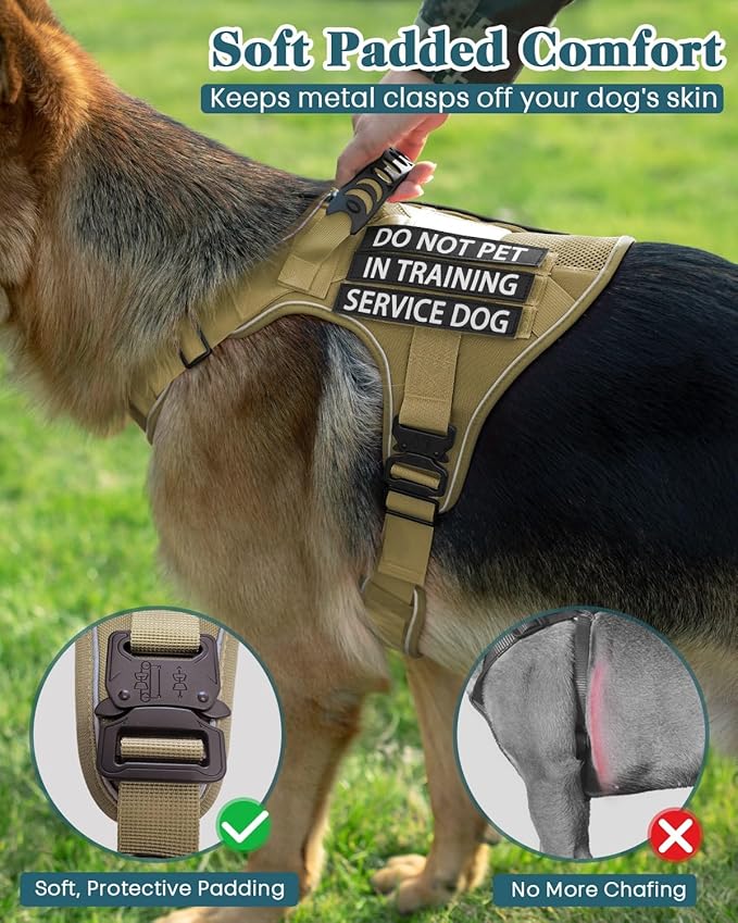 Reflective Brown Service Dog in Training Vest Harness for Medium Dogs, Adjustable Heavy Duty Padded Dog Harness, with Front Clip and Metal Buckles Do Not Pet for Training, Hiking