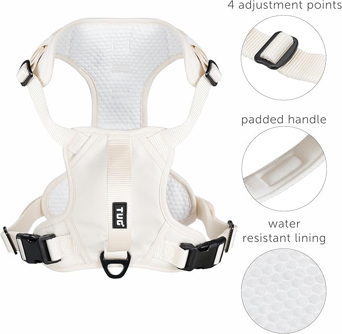 TUG Dog Harness with 2 Leash Connection Points | Adjustable, Padded, Lightweight | Handle on Back | No-Pull Front Clip (Small, Cream)