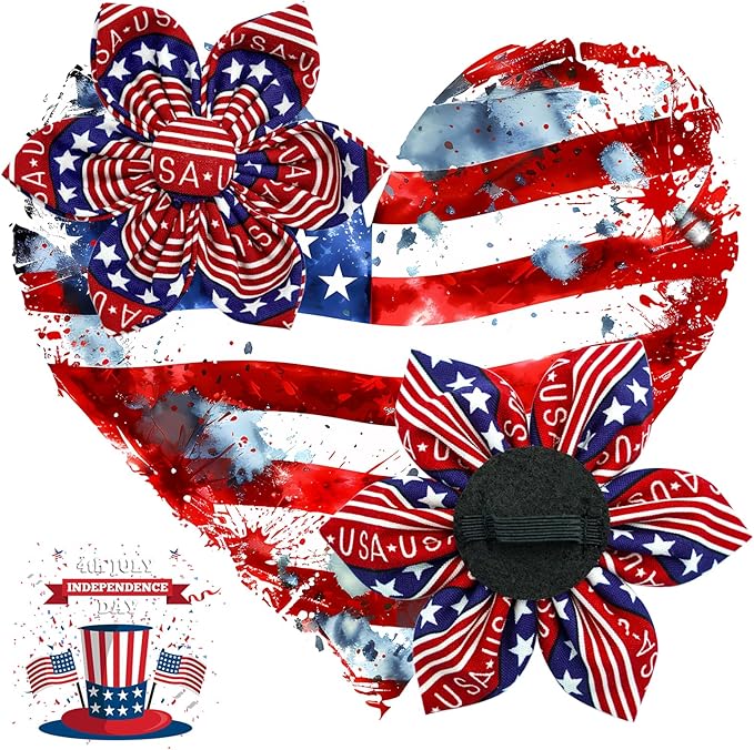 Elegant little tail Independence Dog Collar, Patriotic Pet Collar with Flower American 4th of July Pet Gift Cotton Soft Boy Girl Adjustable Collars for Small Dogs