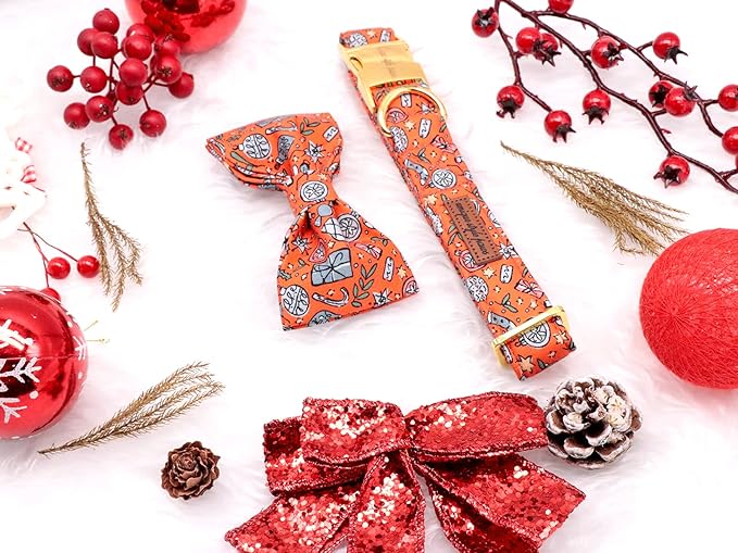 Unique style paws Christmas Dog Collar with Bow, Puppy Collar Pet Gift Adjustable Dog Collar Soft and Comfy Bowtie Collars for X-Large Girl or Boy Dogs