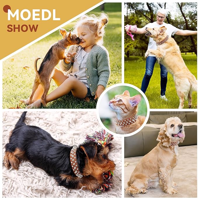 PETCARE Spiked Dog Collar Brown Soft Pu Leather Funny Mushrooms Rivet Spike Studded Puppy Collar Adjustable Outdoor Pet Dog Collar for Small Medium Large Dogs Cats Chihuahua Pug Pit Bull Dog Collars