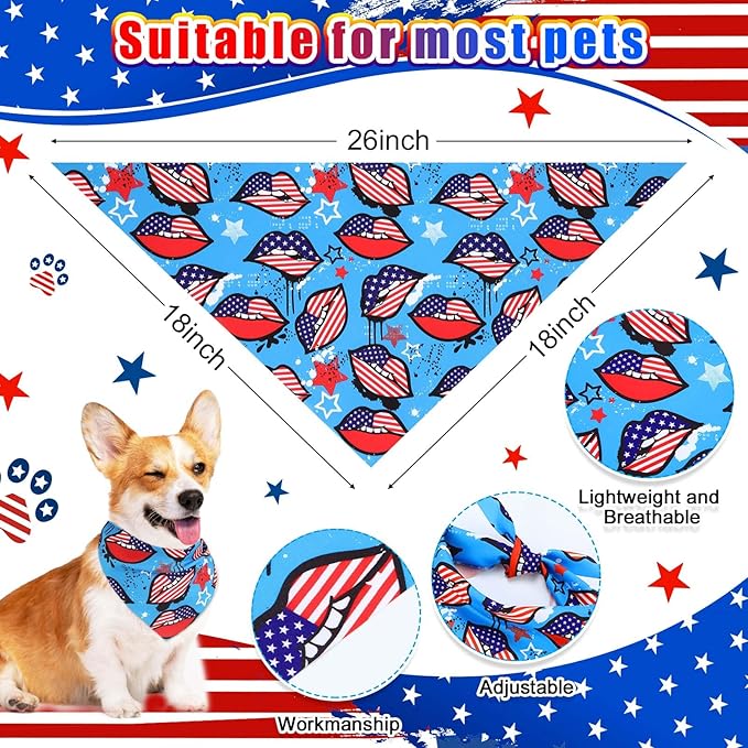72 Pcs Dog Bandanas Bulk for Summer Adjustable Washable Pet Triangle Scarf Soft Kerchief Bib for Summer Holiday Pet Costume Accessories(Patriotic)