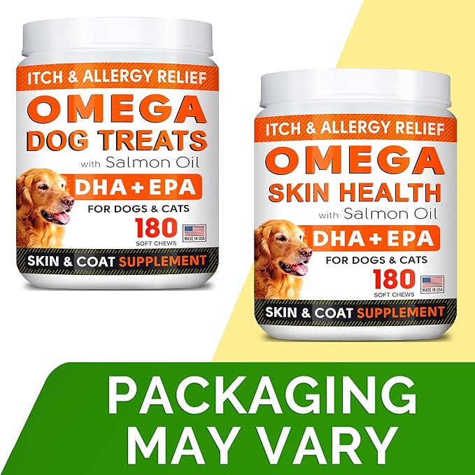 STRELLALAB Omega 3 for Dogs - (360Ct) Fish Oil Treats - Allergy & Itch Relief Skin & Coat Supplement - Dry Itchy Skin, Anti Shedding & Hot Spots Treatment - Pet Salmon Oil Chews - Chicken Flavor