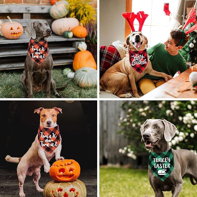 STMK 3 Pack Holiday Dog Bandanas, Halloween Thanksgiving Day Christmas Dog Bandanas Trick or Treat Turkey Taster Merry Christmas Holiday Dog Bandana for Large Dogs Costumes (Large)