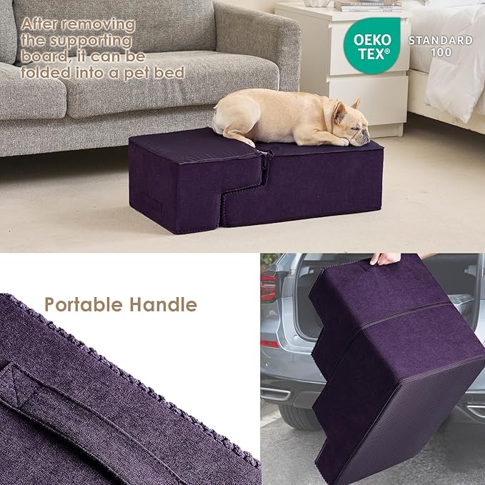 EHEYCIGA Dog Stairs for Bed 18”H, 4-Step Dog Steps for High Bed, Pet Steps for Small Dogs and Cats, Non-Slip Balanced Pet Ramp Indoor, Purple