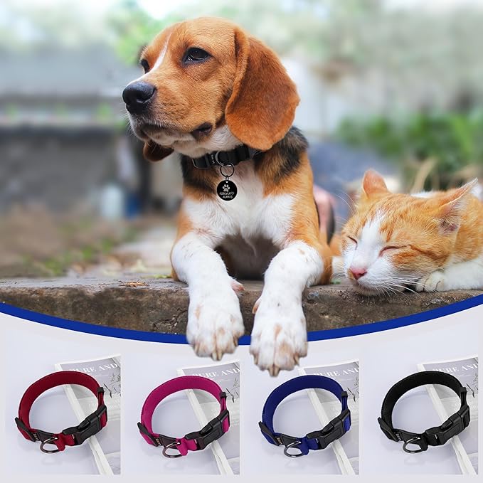 Cotton Soft Dog Collar, Quick Release Dog Collar with Buckle, Heavy-Duty Adjustable Pet Collar for XS Small Medium Large Dog, Colorfast Dog Collars with Removable Tag(L, Black)