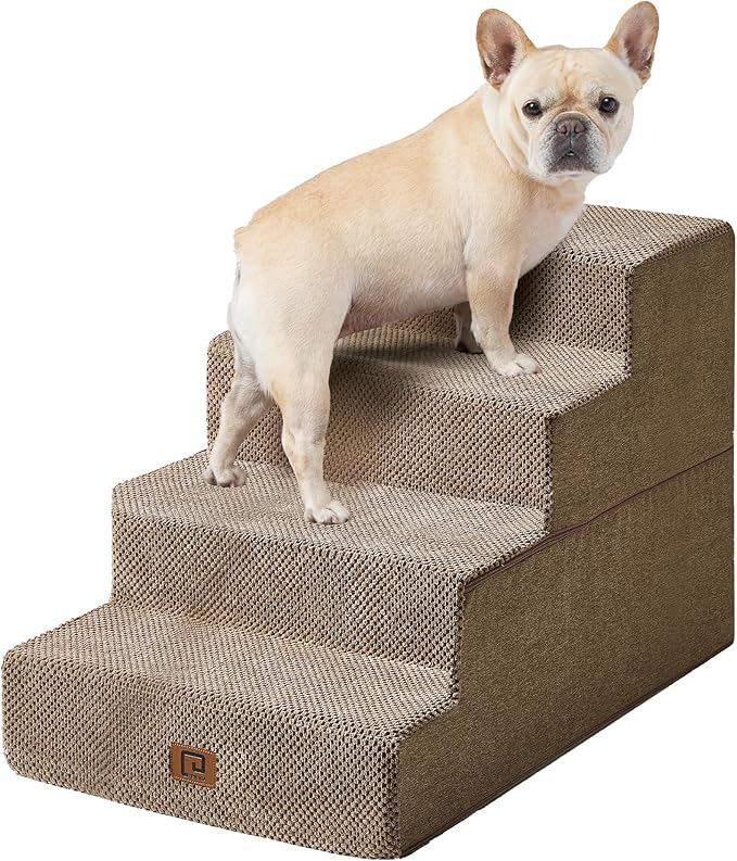 EHEYCIGA Dog Stairs for Bed 20”H, 4-Step Extra Wide Dog Steps for High Bed, Pet Steps for Small Dogs and Cats, Non-Slip Balanced Pet Ramp, Camel