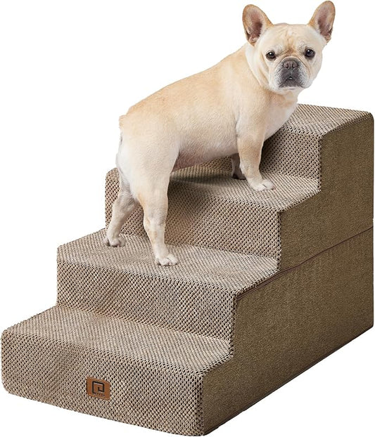 EHEYCIGA Dog Stairs for Bed 20”H, 4-Step Extra Wide Dog Steps for High Bed, Pet Steps for Small Dogs and Cats, Non-Slip Balanced Pet Ramp, Camel