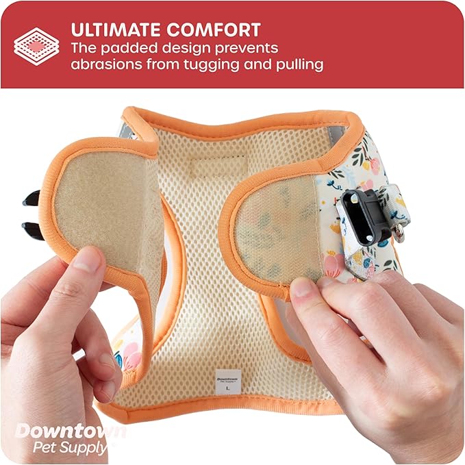Downtown Pet Supply Step in Dog Harness for Small Dogs No Pull, X-Small, Floral - Adjustable Harness with Padded Mesh Fabric and Reflective Trim - Buckle Strap Harness for Dogs
