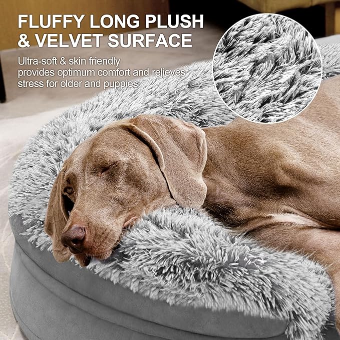 3.7 inch Thickened Orthopedic Dog Beds for Large Dogs,Supportive Dog Sofa Bed with 28D Egg-Crate Foam, Removable Washable Plush Cover, Waterproof Lining, Half-Round Design for Puppy, Senior Dog