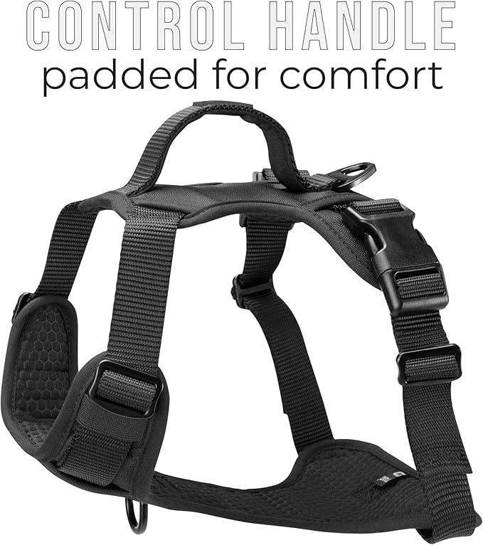 TUG Dog Harness with 2 Leash Connection Points | Adjustable, Padded, Lightweight | Handle on Back | No-Pull Front Clip (XL, Black)