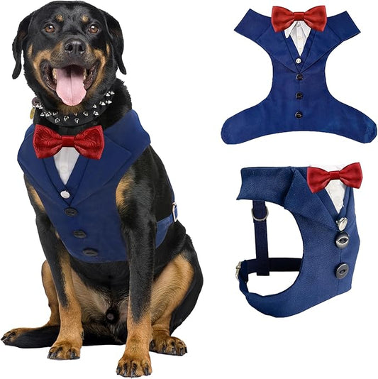 Dog Tuxedo for Wedding Outfit, Dog Suit and Tie Costumes for Birthday, Halloween, Cosplay, Christmas Party, Pet Formal Wear with Bowtie, Tux for Medium Large Dogs, Bulldog, Labrador, Husky