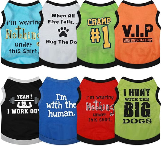 8 Pieces Dog Shirts Boy Funny Printed Puppy Clothes Summer Male Soft Dog Clothes Breathable Pet T Shirts Outfits Puppy Clothing Fit for Small and Medium Dogs(Small)