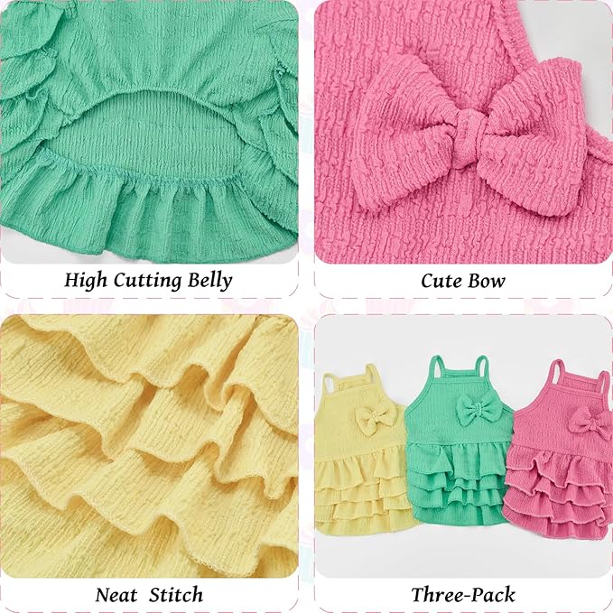 3Pcs Dog Summer Dresses Dog Camisole Dress with Tiered Skirt Pet Tiered Dress Summer Spring Clothes Pullover Vest Skirt for Small Medium Dogs M