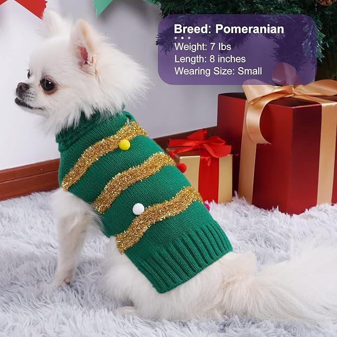cyeollo Dog Christmas Sweater Sparkly Holiday Dog Xmas Sweaters Turtleneck Puppy Winter Clothes for Small Dogs & Cats Apparel