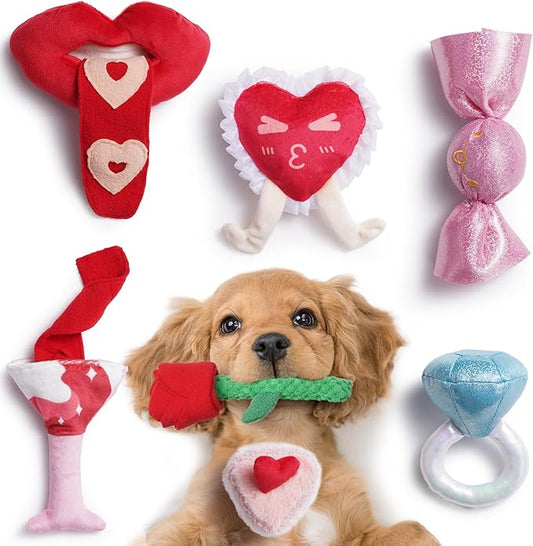 Nocciola Squeaky Dog Toys for Girls, Adorable Plush Ruffled Rose Heart Puppy Toy to Keep Them Busy, for Small, Medium and Large Breeds, 7 Pack