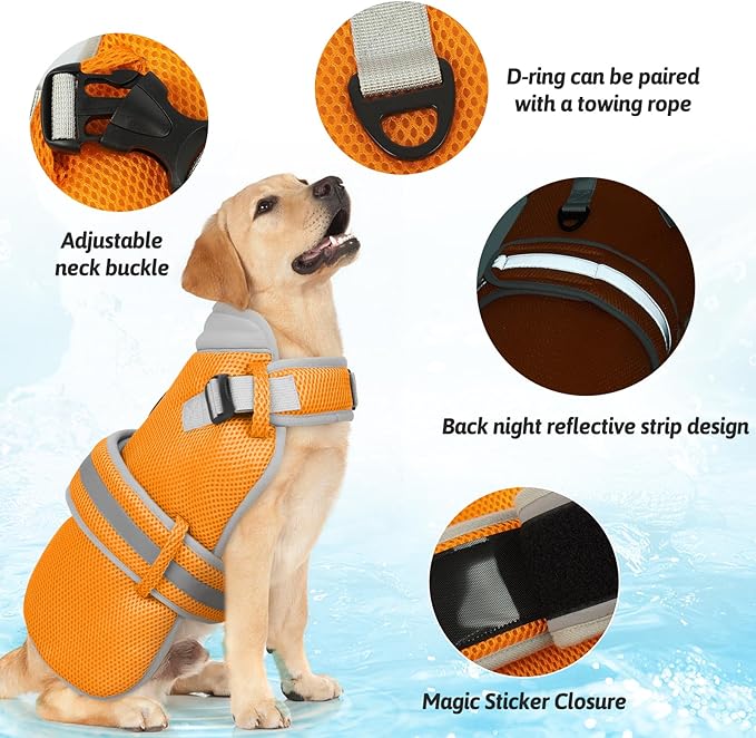 Dog Cooling Vest for Large Dogs,Lightweight Cooling Dog Jacket,Breathable Mesh Dogs Shirt Harness Vest with Adjustable Straps Reflective Stripe for Hot Weather with D-Ring for Beach,Hiking,L