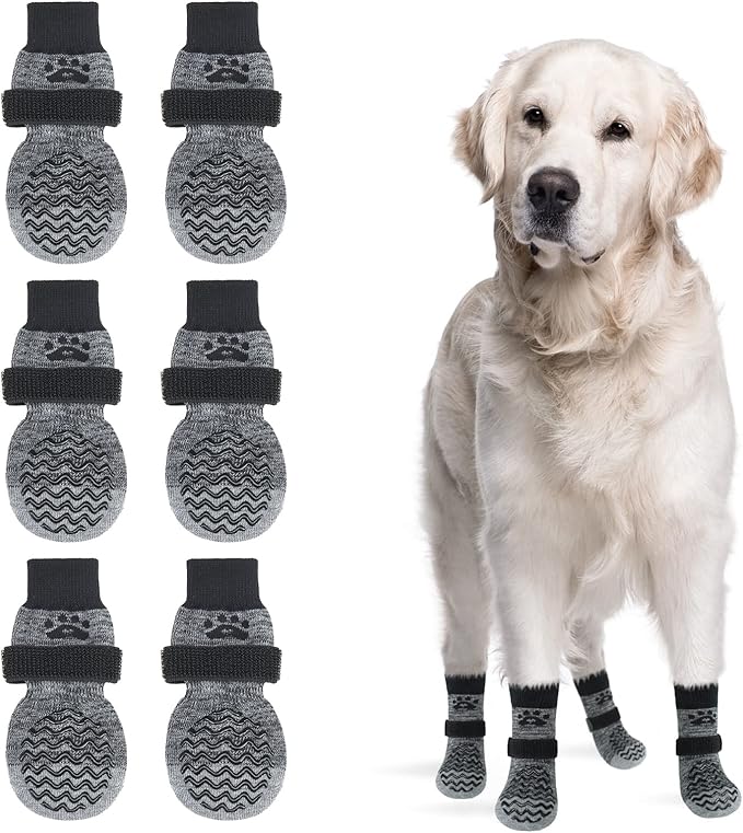 PUPTECK Non-Slip Dog Socks Double Sides Grips for Hardwood Floors Prevents Licking, Dog Shoes for Hot Pavement Booties for Senior Small Medium Large Dogs