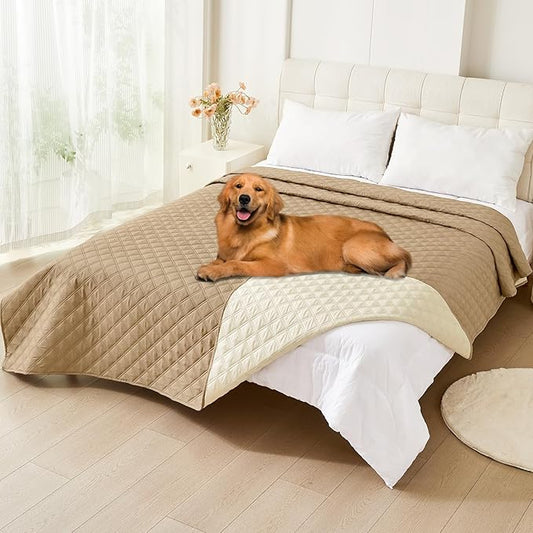 Smiry Waterproof Dog Blanket, Reversible Dog Bed Cover Pet Blanket, Soft Pet Couch Covers for Sofa Washable, Bed Couch Sofa Furniture Protector for Puppy Cat Kids (82"x120", Camel/Beige)