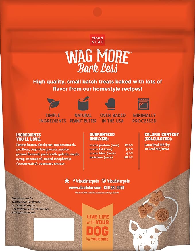 Cloud Star Wag More Bark Less Soft Chews Grain Free Dog Treats, Peanut Butter & Apples, 20 oz. Pouch