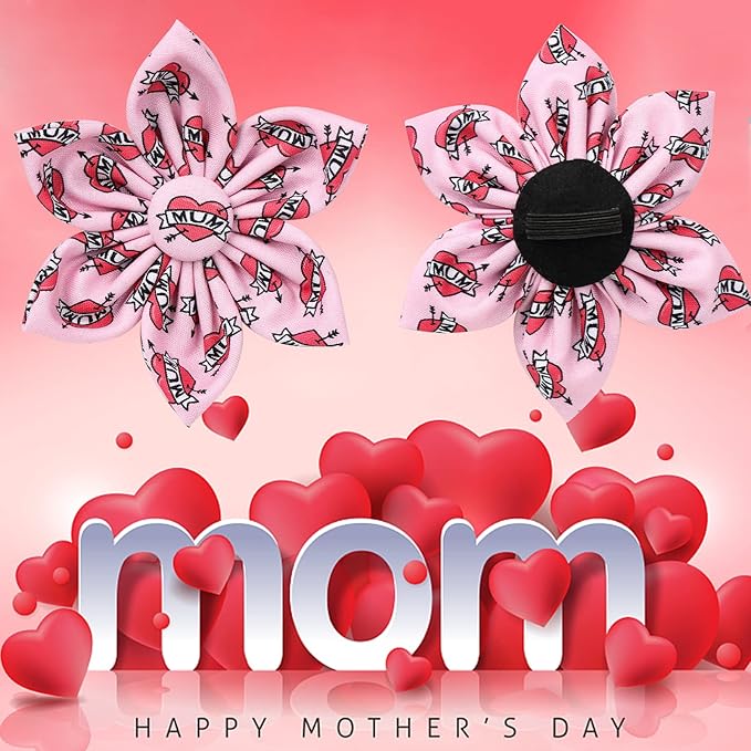 Mother’s Dog Collar with Flower, Cute Cotton Girl Dog Collar, Adorable Pink Flower Collar for Puppy Girl Dog or Cat, Female Dog Collar with Metal Buckle, XS