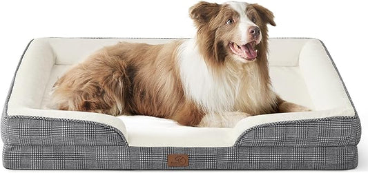 Bedsure Orthopedic Dog Bed for Large Dogs - Big Washable Dog Sofa Beds Large, Supportive Foam Pet Couch Bed with Removable Washable Cover, Waterproof Lining and Nonskid Bottom, Black Checks