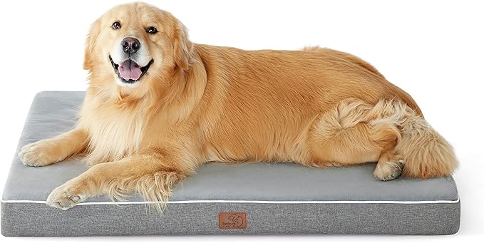 Bedsure Memory Foam Dog Crate Bed for Extra Large Dogs, XL Orthopedic Waterproof Pet Beds with Removable Washable Water-Resistant Cover and Nonskid Bottom - Plush Flannel Fleece Pet Mat, Light Grey