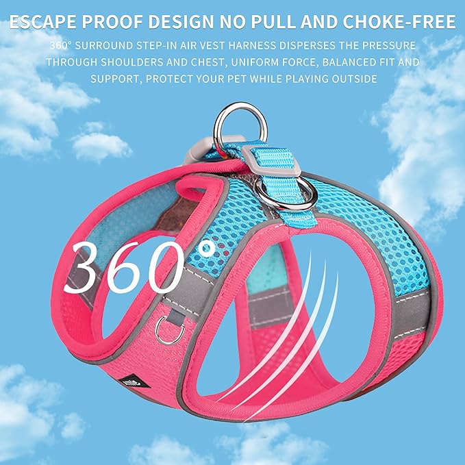AIITLE Escape Proof Dog Harness - Step in Adjustable Dog Harness No Choke Over with Breathable Mesh and Quick-Release Buckle for Spring- Outdoor Walking, Camping, Training for Medium Dogs Hot Pink XL