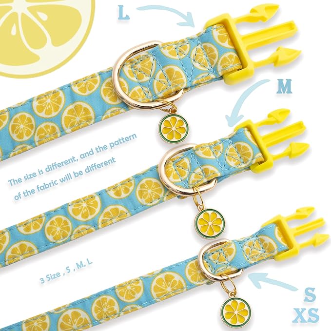 Faygarsle Cute Dog Collar for Girls Boy Dogs Soft Fancy Pet Collar with Lemon Design Ideal Yellow Green Summer Dog Collar for Small Medium Large Dogs M
