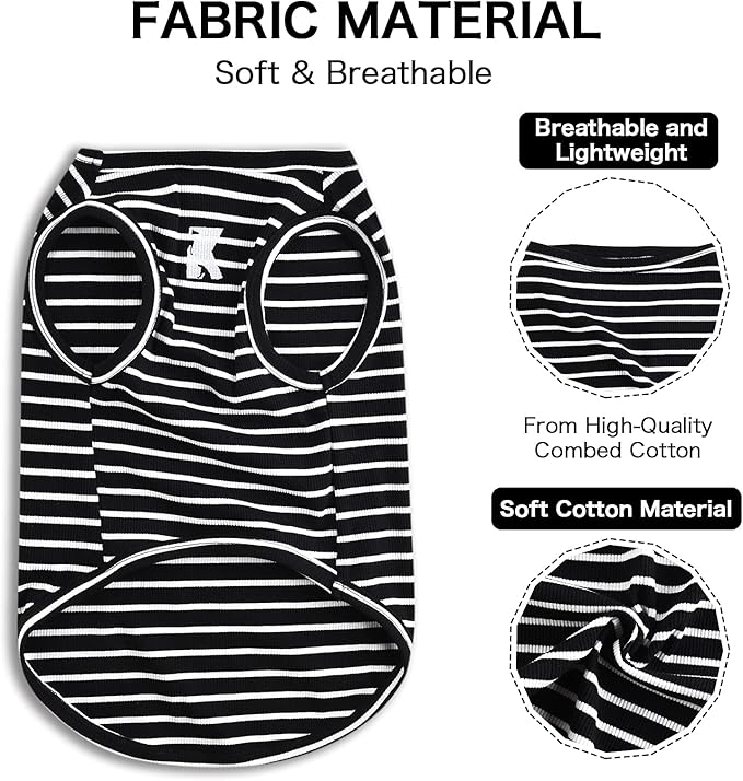 Koneseve Dog Shirt Vest Lightweight Stretchy Dog T-Shirts Soft Cool Shirts Sleeveless Stripe Vests Breathable Clothes for Puppy Kitty Cats Small Medium Large Dogs 2 Pack Black + Grey [ 4XL ]