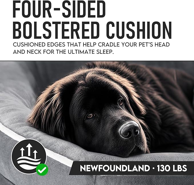 OhGeni Orthopedic Big Dog Couch XX-Large Sized Pet Beds for Fathers Gifts with Comfort Foam Support, Soft Indestructible Fabric, Machine Washable Waterproof Removable Cover, 48-Inch (Gray)