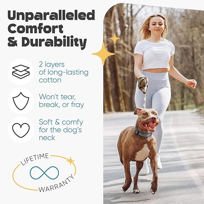 Dog Collar for Medium & Large - Black Silver Woven Pattern on Long Lasting, Adjustable, Strong and Durable Collars for Dogs - Choose from Stunning Patterns and Colors